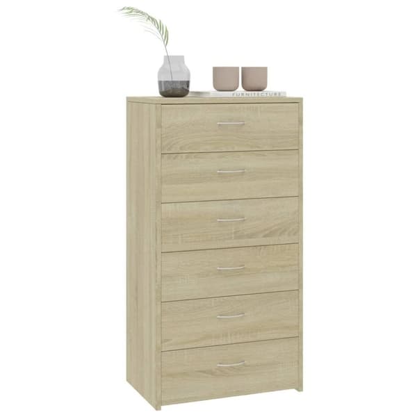 vidaXL Skjenk med 6 skuffer sonoma eik 50x34x96 cm konstruert tre