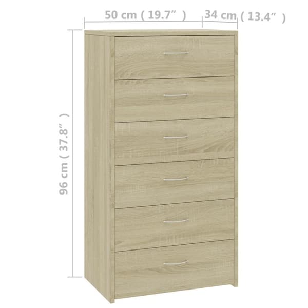 vidaXL Skjenk med 6 skuffer sonoma eik 50x34x96 cm konstruert tre