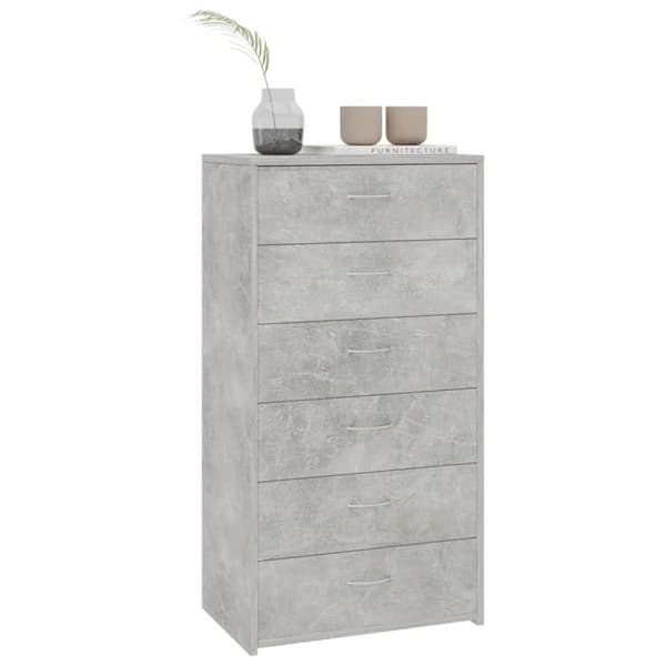 vidaXL kommode med 6 skuffer 50x34x96 cm konstrueret træ betongrå