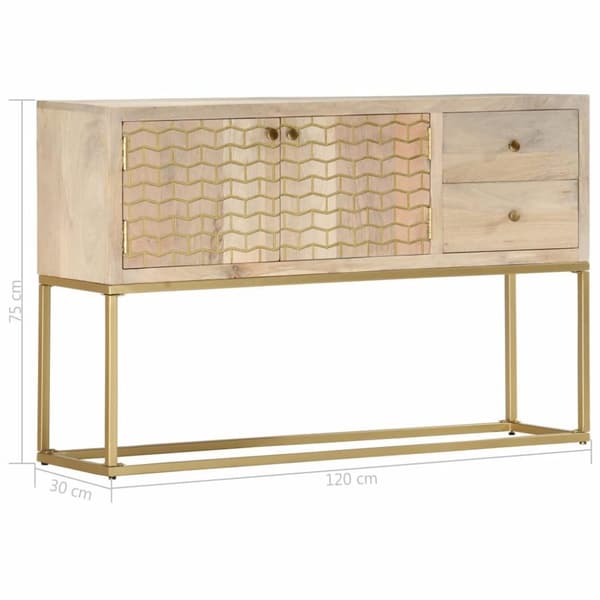vidaXL skænk 120x30x75 cm massivt mangotræ guldfarvet