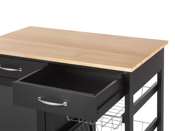 Köksvagn Svart Furuträ 2 Lådor 1 Byrå 2 Relingar Hjul Vardagsrum