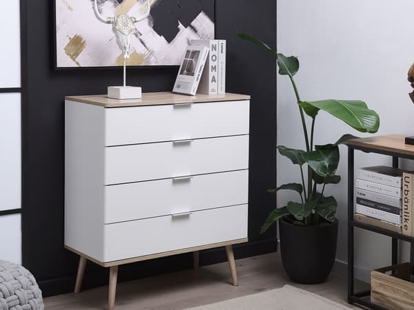 Byrålådor Vit Sidobord med 4 Lådor Vardagsrum Sovrum Hall Förvaring Skandinavisk Stil