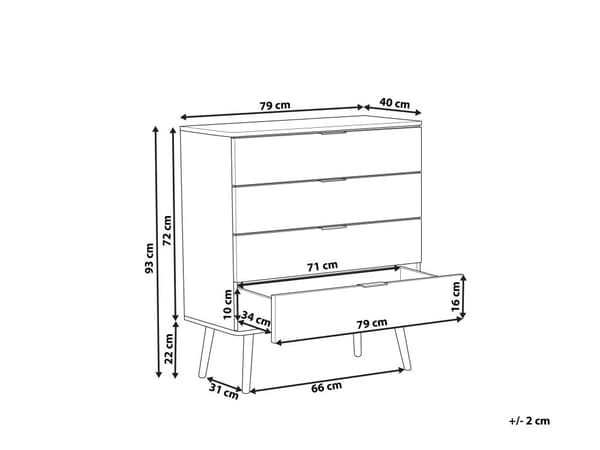 Kommode Hvid Skænk 4 Skuffer 93 x 79 cm Stue Soveværelse Entre Opbevaringsskab Skandinavisk Stil