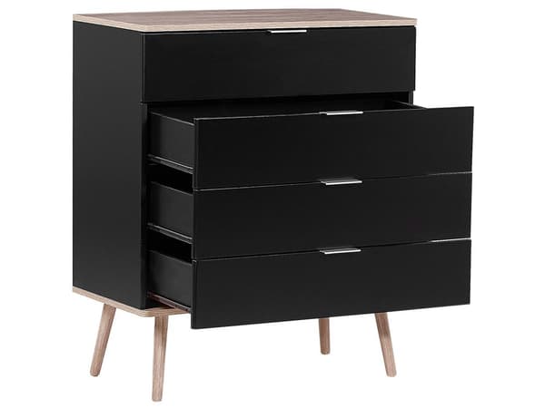 Kommode Sort Skænk 4 Skuffer 93 x 79 cm Stue Soveværelse Entre Opbevaringsskab Skandinavisk Stil