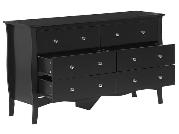 Kommode Sort Skænk med 6 skuffer 75 x 130 cm Stue Soveværelse Gang Opbevaringsskab Moderne Fransk Stil