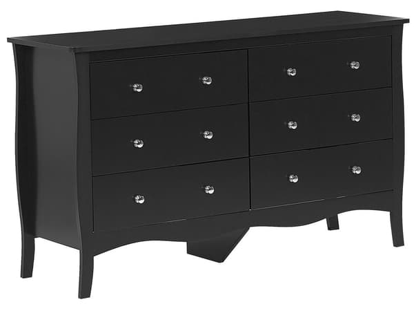 Kommode Sort Skænk med 6 skuffer 75 x 130 cm Stue Soveværelse Gang Opbevaringsskab Moderne Fransk Stil