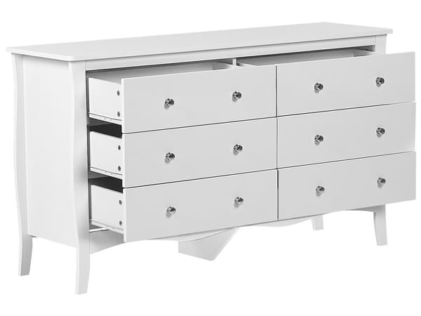 Kommode Hvid Skænk med 6 skuffer 75 x 130 cm Stue Soveværelse Gang Opbevaringsskab Moderne Fransk Stil
