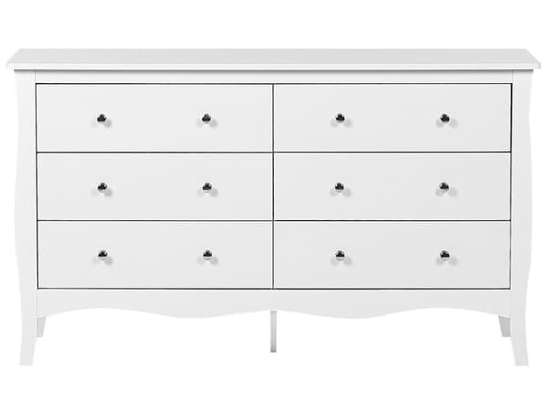 Kommode Hvid Skænk med 6 skuffer 75 x 130 cm Stue Soveværelse Gang Opbevaringsskab Moderne Fransk Stil