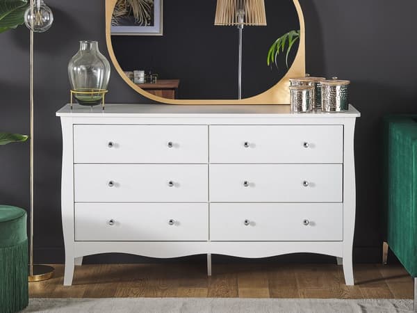 Kommode Hvid Skænk med 6 skuffer 75 x 130 cm Stue Soveværelse Gang Opbevaringsskab Moderne Fransk Stil