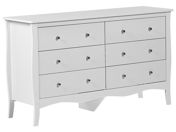 Kommode Hvid Skænk med 6 skuffer 75 x 130 cm Stue Soveværelse Gang Opbevaringsskab Moderne Fransk Stil