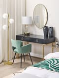 Miniatyrbillede 5 af 11: Mat sort konsol 2 skuffer 77 x 115 cm guld metalfod elegant toiletbord glamour stil skrivebord