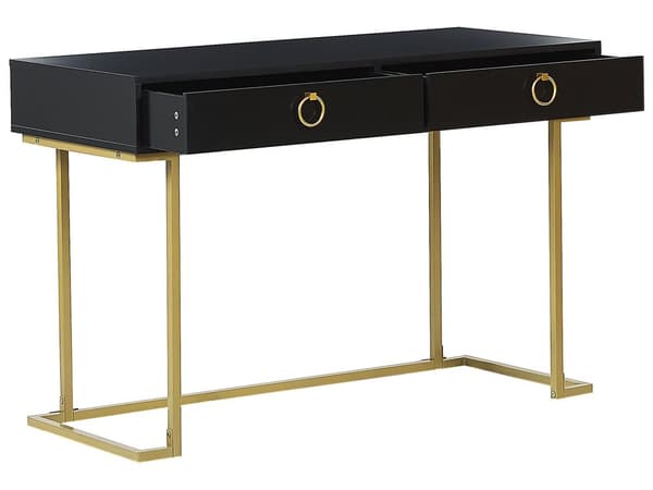 Mat sort konsol 2 skuffer 77 x 115 cm guld metalfod elegant toiletbord glamour stil skrivebord