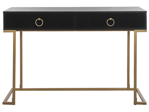 Mat sort konsol 2 skuffer 77 x 115 cm guld metalfod elegant toiletbord glamour stil skrivebord