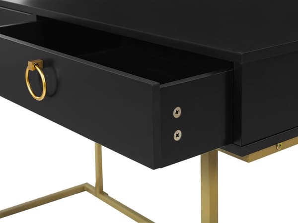 Mat sort konsol 2 skuffer 77 x 115 cm guld metalfod elegant toiletbord glamour stil skrivebord