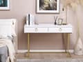 Miniatyrbillede 2 af 10: Mat hvid konsol 2 skuffer 77 x 115 cm guld metalfod elegant toiletbord glamour stil skrivebord