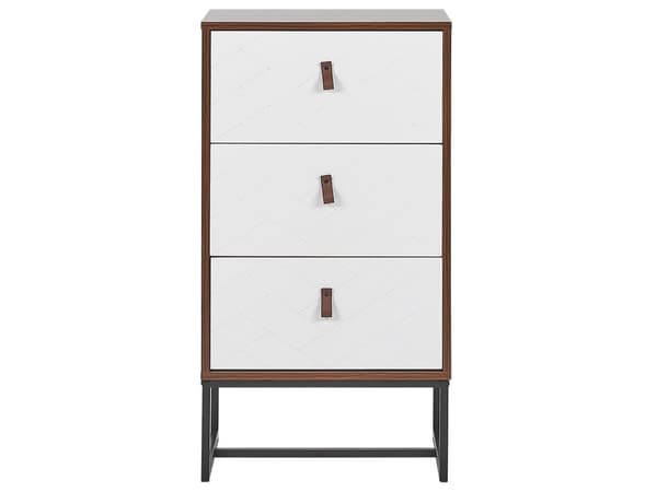 Kommode Mørkt Træ Hvide Låger Metalben 91 x 49 cm Moderne Stil Traditionelle Stuemøbler