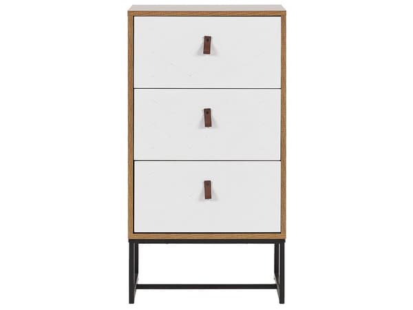 Kommode Lyst Træ Hvide Låger Metalben 91 x 49 cm Moderne Traditionelle Stuemøbler
