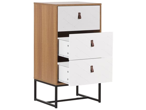Kommode Lyst Træ Hvide Låger Metalben 91 x 49 cm Moderne Traditionelle Stuemøbler