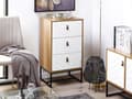 Miniatyrbillede 2 af 10: Kommode Lyst Træ Hvide Låger Metalben 91 x 49 cm Moderne Traditionelle Stuemøbler
