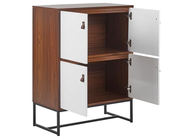 Skænk Mørkt Træ med Hvide Metalben Opbevaringsskab 2 rum 4 døre 100 x 76 cm Moderne Traditionelle Stuemøbler
