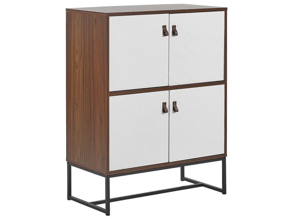 Skænk Mørkt Træ med Hvide Metalben Opbevaringsskab 2 rum 4 døre 100 x 76 cm Moderne Traditionelle Stuemøbler