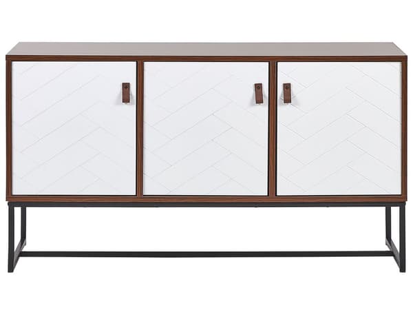 Skænk Mørkt Træ Hvide Metalben Opbevaringsskab 3 Låger 62 x 112 cm Moderne Stil Traditionelle Stuemøbler
