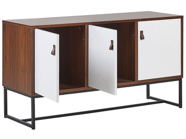Skænk Mørkt Træ Hvide Metalben Opbevaringsskab 3 Låger 62 x 112 cm Moderne Stil Traditionelle Stuemøbler