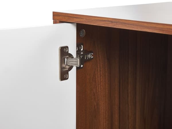 Skænk Mørkt Træ Hvide Metalben Opbevaringsskab 3 Låger 62 x 112 cm Moderne Stil Traditionelle Stuemøbler