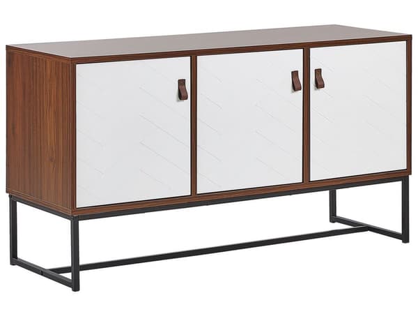 Skænk Mørkt Træ Hvide Metalben Opbevaringsskab 3 Låger 62 x 112 cm Moderne Stil Traditionelle Stuemøbler