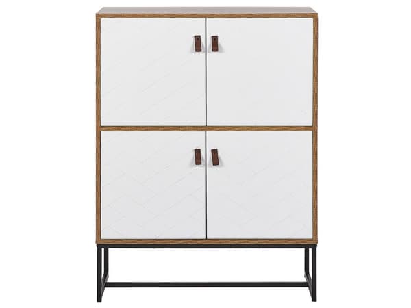 Skænk Lyst Træ Hvide Metalben Opbevaringsskab 4 Låger 100 x 76 cm Moderne Stil Traditionelle Stuemøbler