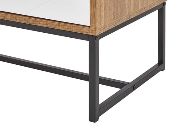 Skænk Lyst Træ Hvide Metalben Opbevaringsskab 4 Låger 100 x 76 cm Moderne Stil Traditionelle Stuemøbler