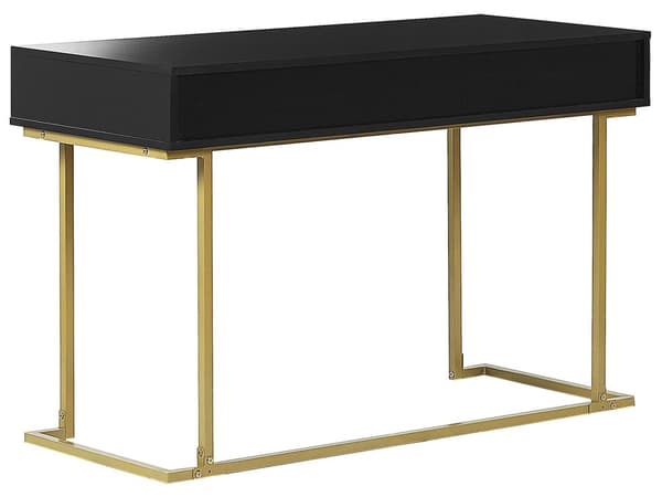 Konsolipöytä musta 115 x 77 x 50 cm MDF-levy kultainen metallirunko 2 laatikkoa
