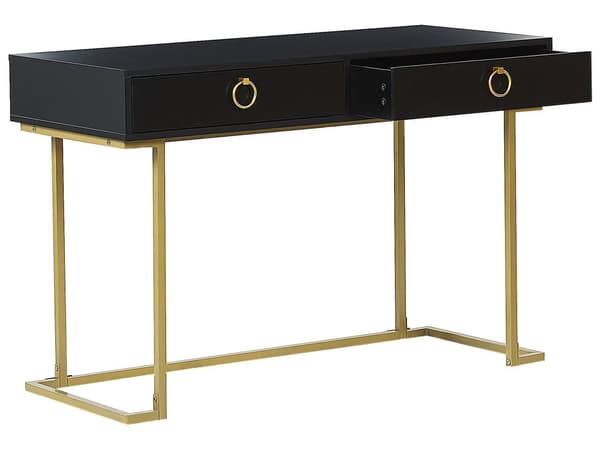Konsolipöytä musta 115 x 77 x 50 cm MDF-levy kultainen metallirunko 2 laatikkoa