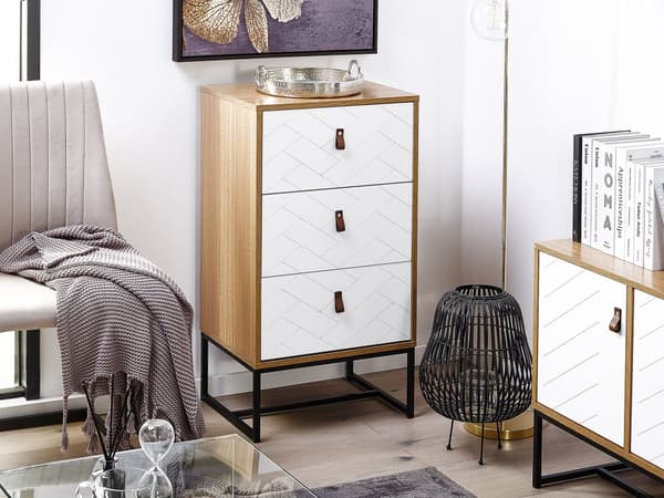 Byrålådor Ljus Trä med Vita Metallben Förvaringsbyrå Sminkbord Modern Traditionell Vardagsrumsmöbler