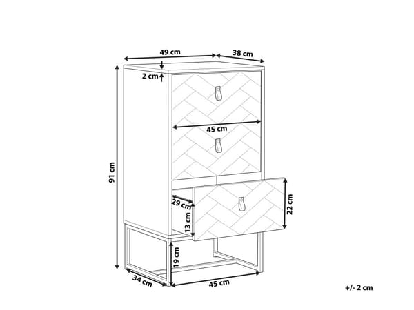 Lipasto tumma puu/valkoinen 3 laatikkoa metallijalat 91 x 49 cm perinteinen tyyli