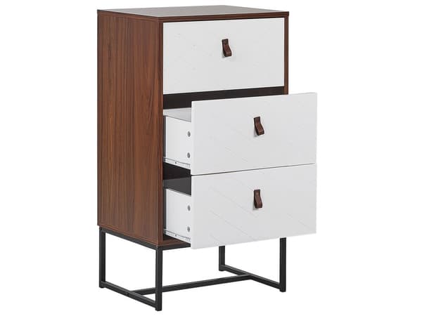 Lipasto tumma puu/valkoinen 3 laatikkoa metallijalat 91 x 49 cm perinteinen tyyli