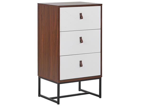 Lipasto tumma puu/valkoinen 3 laatikkoa metallijalat 91 x 49 cm perinteinen tyyli