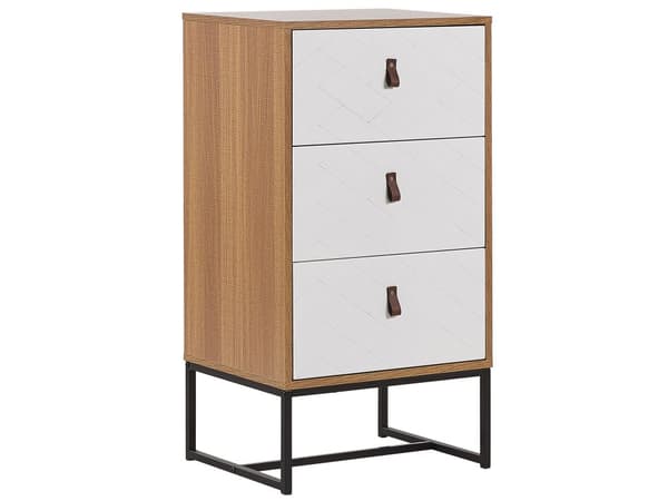 Lipasto vaalea puu/valkoinen 3 laatikkoa metallijalat 91 x 49 cm perinteinen tyyli