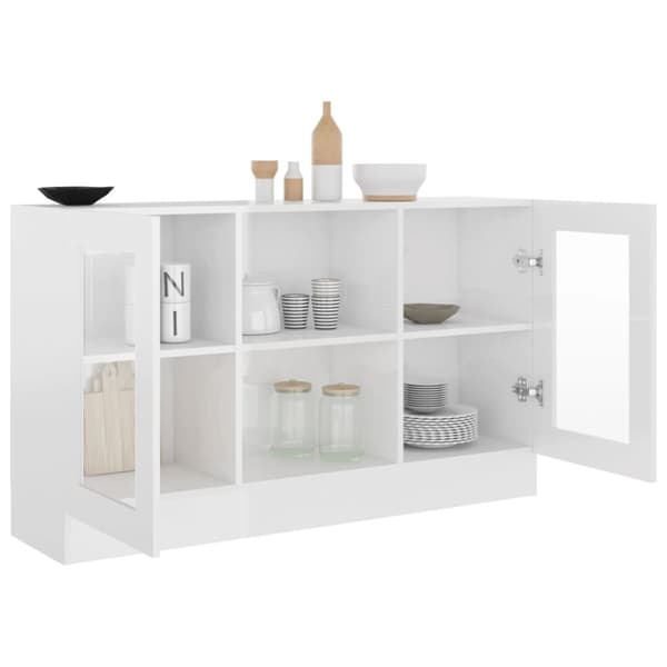 vidaXL vitrineskab 120x30,5x70 cm spånplade hvid højglans