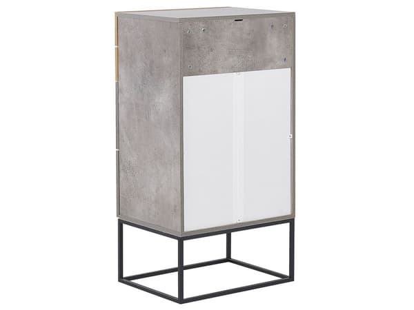 Kommode Skuffe Skab Lyst Træ MDF og Lysegrå Betoneffekt med Sort Mat Pulverlakeret Metalben 52 x 41 x 106 cm Opbevaringsplads Stue og Værelse