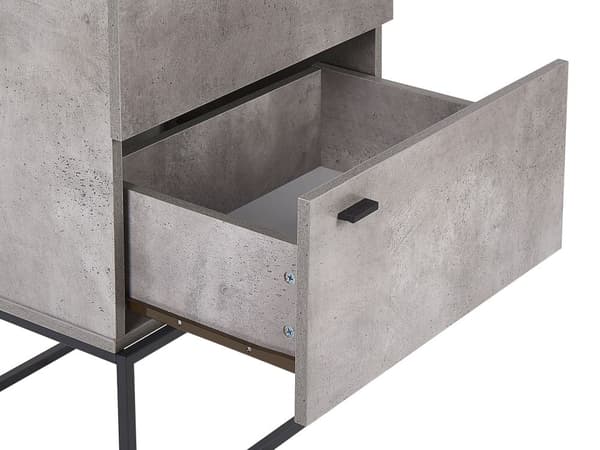 Kommode Skuffe Skab Lyst Træ MDF og Lysegrå Betoneffekt med Sort Mat Pulverlakeret Metalben 52 x 41 x 106 cm Opbevaringsplads Stue og Værelse