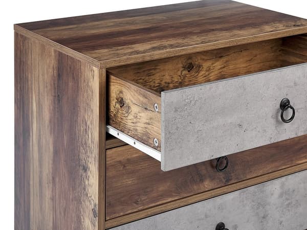 Skænk Mørkt træ med grå spånplade Rustikt design Kommode 3 skuffer Opbevaring i stuen