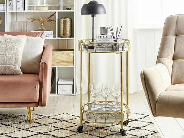 Köksvagn Guld Järnram Marmor Effekt Topp Glamour Barvagn med Hjul