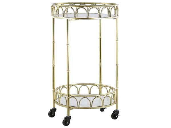 Köksvagn Guld Järnram Marmor Effekt Topp Glamour Barvagn med Hjul