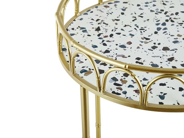 Köksvagn Guld Järnram Terrazzo Effekt Topp Glamour Barvagn med Hjul