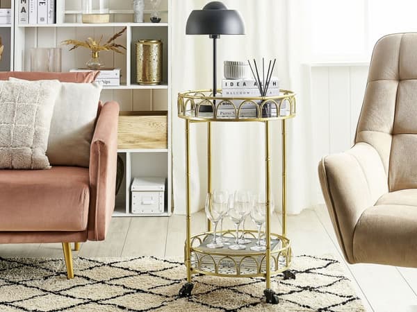 Köksvagn Guld Järnram Terrazzo Effekt Topp Glamour Barvagn med Hjul