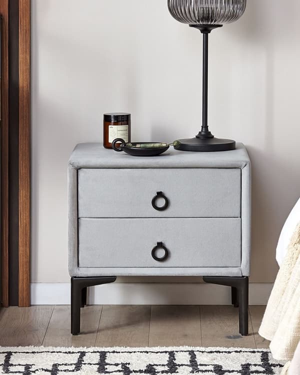 Sängbord Grå Sammet 44 x 38 cm 2 lådor Förvaring Elegant Sovrum Hall