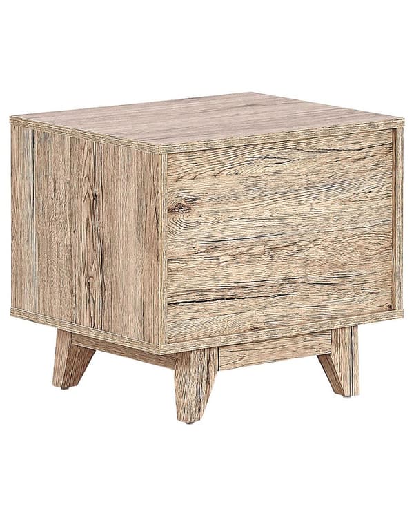 Soffbord Ljusträ med Svart MDF 46 x 50 cm 1 Låda Nattduksbord Sovrum Modern Design Skandinaviskt