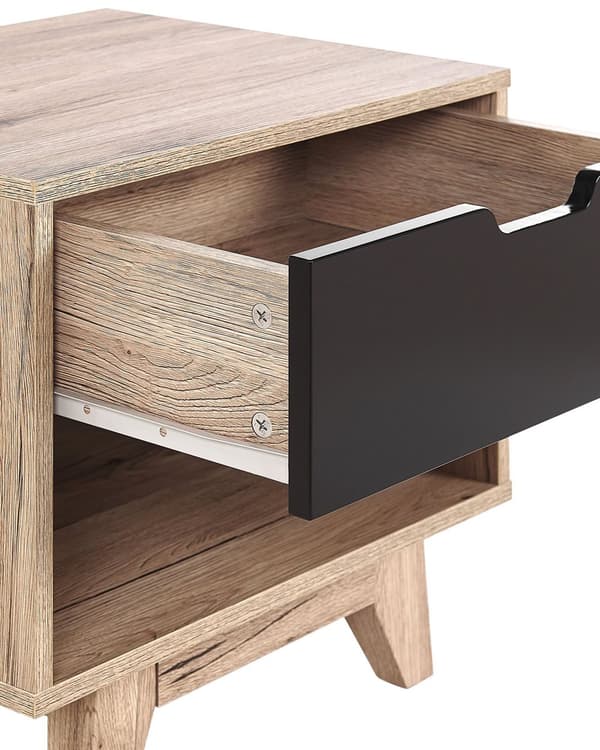Soffbord Ljusträ med Svart MDF 46 x 50 cm 1 Låda Nattduksbord Sovrum Modern Design Skandinaviskt