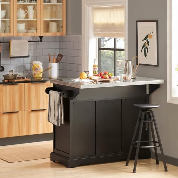 SoBuy Köksö på hjul Arbetsbord Sideboard med klaffbord, svart FKW71-SCH